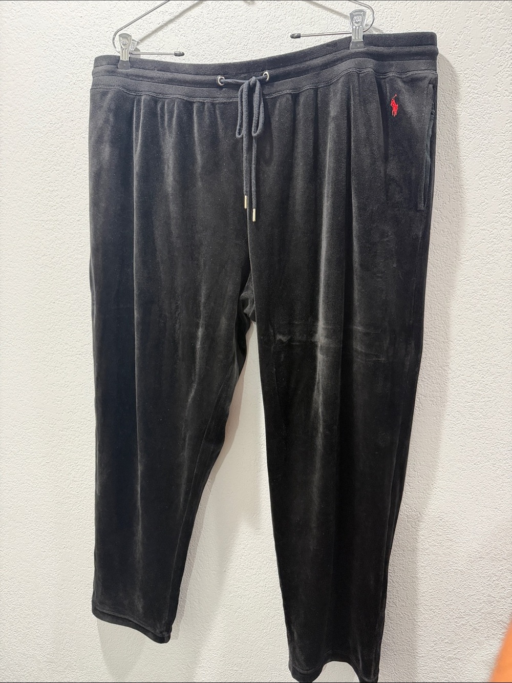 Polo by Ralph Lauren Black Velour Joggers with Red Polo Logo